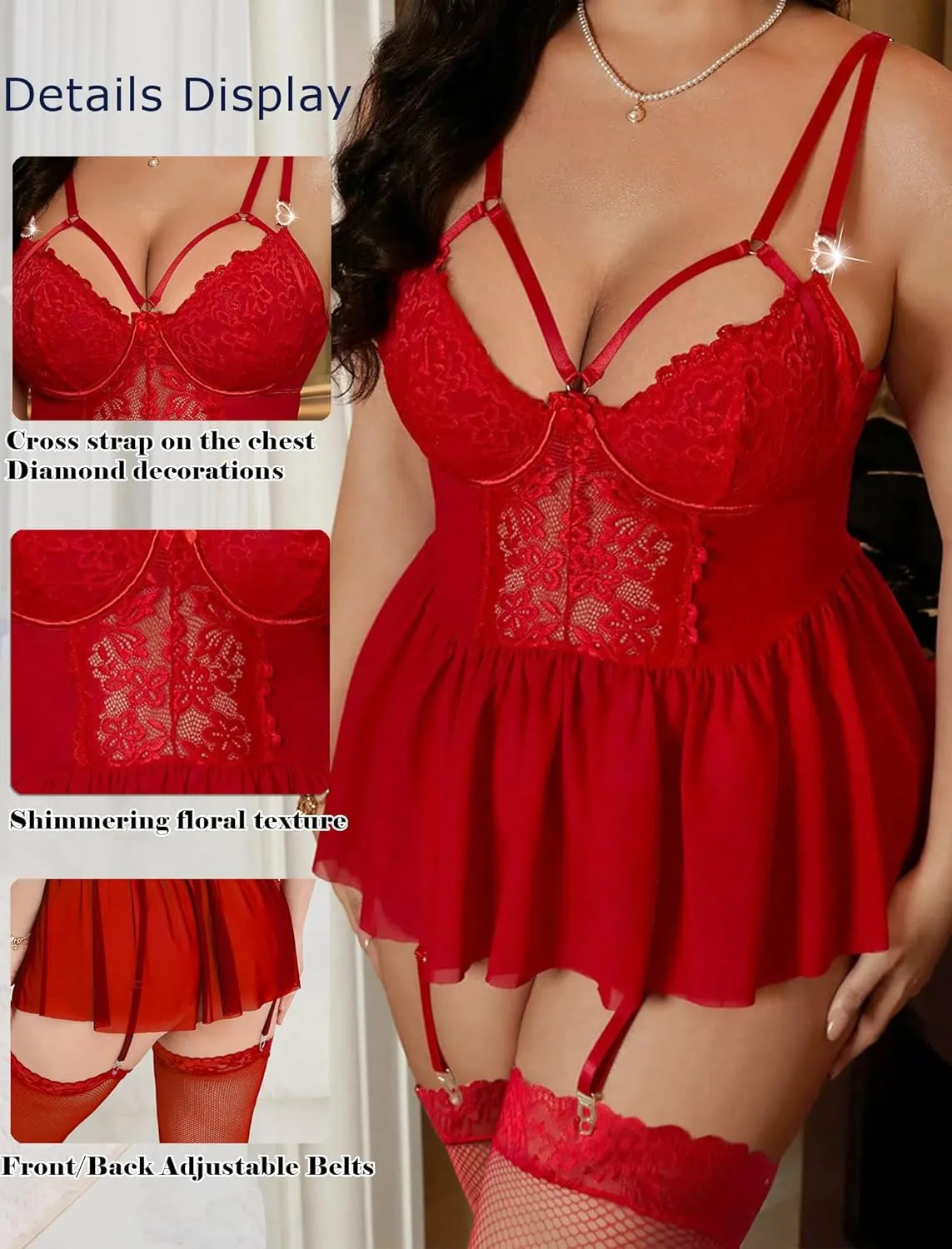 Plus Size Lingerie For Curvy Women Ruffle Lingerie Set Sexy Lace Lingerie Set Garter Belt With Stockings
