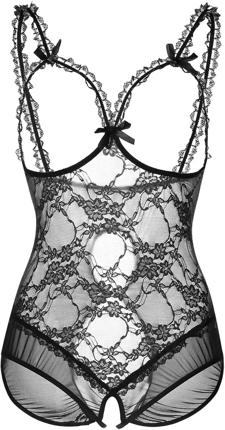 Plus Size Lingerie for Women Sexy Lingerie Bodysuit One-Piece Teddy Black