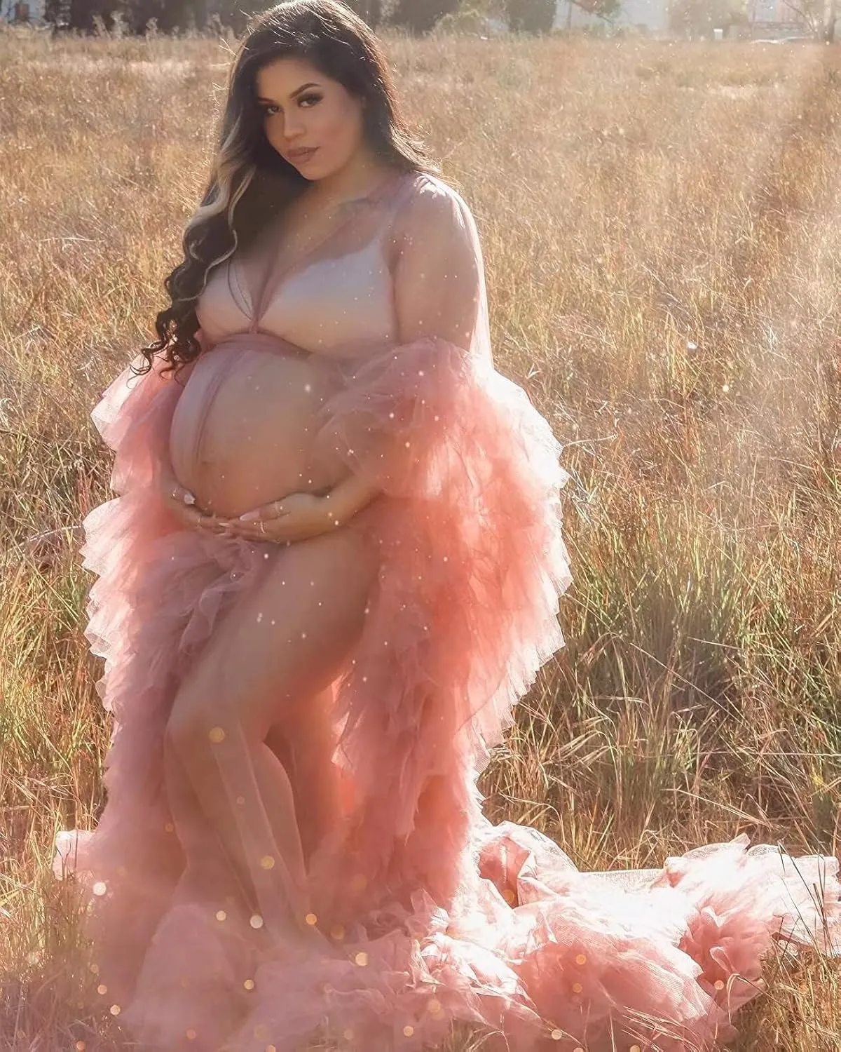 Puffy Tulle Robe Maternity Dress for Photoshoot Sheer Long Lingerie Baby Shower Pregancy Photography Dressing Women