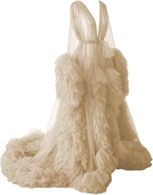 Puffy Tulle Robe Maternity Dress for Photoshoot Sheer Long Lingerie Baby Shower Pregancy Photography Dressing Women