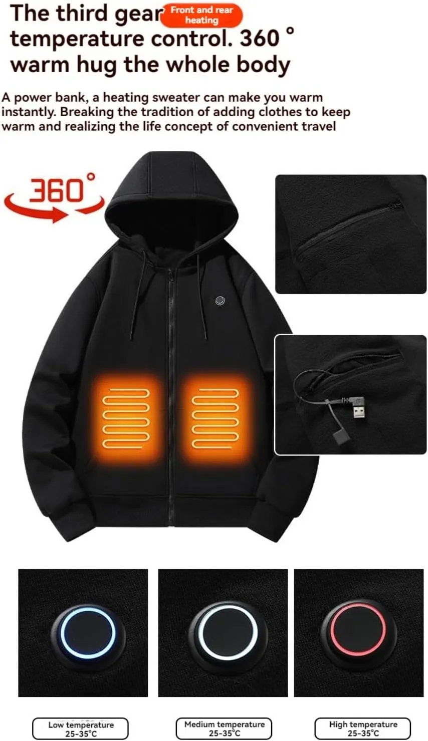 Pullover Heated Hoodies for Unisex Heated Lightweight Jacket Hooded USB Electric Sweatshirt for Women Men