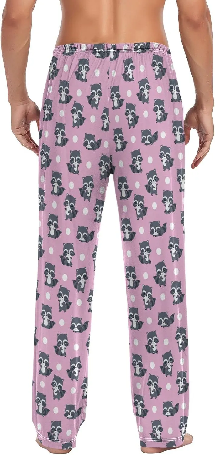 Raccoons Pink Polka Dot Pattern Men's Pajama Pants Sleepwear Lounge Pajama Bottoms