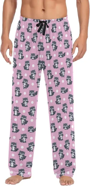 Raccoons Pink Polka Dot Pattern Men's Pajama Pants Sleepwear Lounge Pajama Bottoms