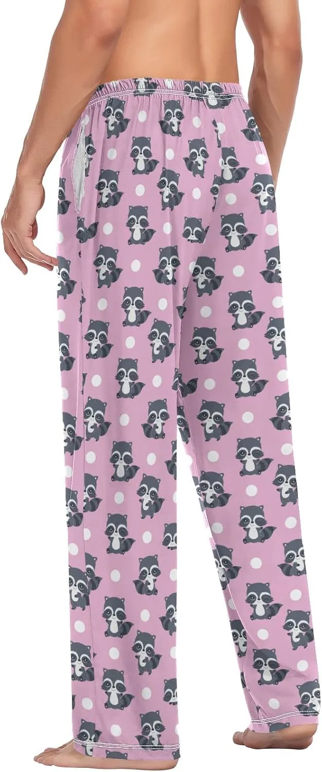 Raccoons Pink Polka Dot Pattern Men's Pajama Pants Sleepwear Lounge Pajama Bottoms