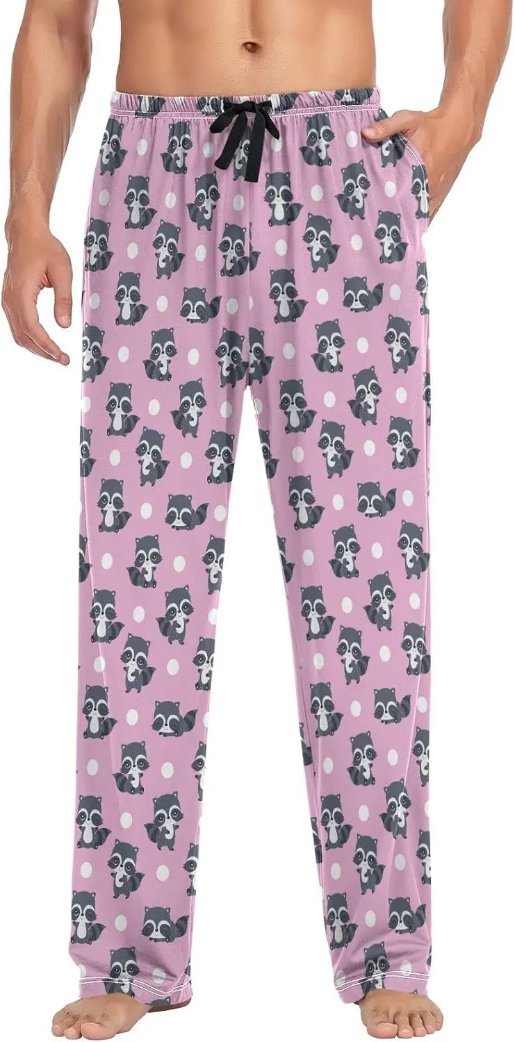 Raccoons Pink Polka Dot Pattern Men's Pajama Pants Sleepwear Lounge Pajama Bottoms