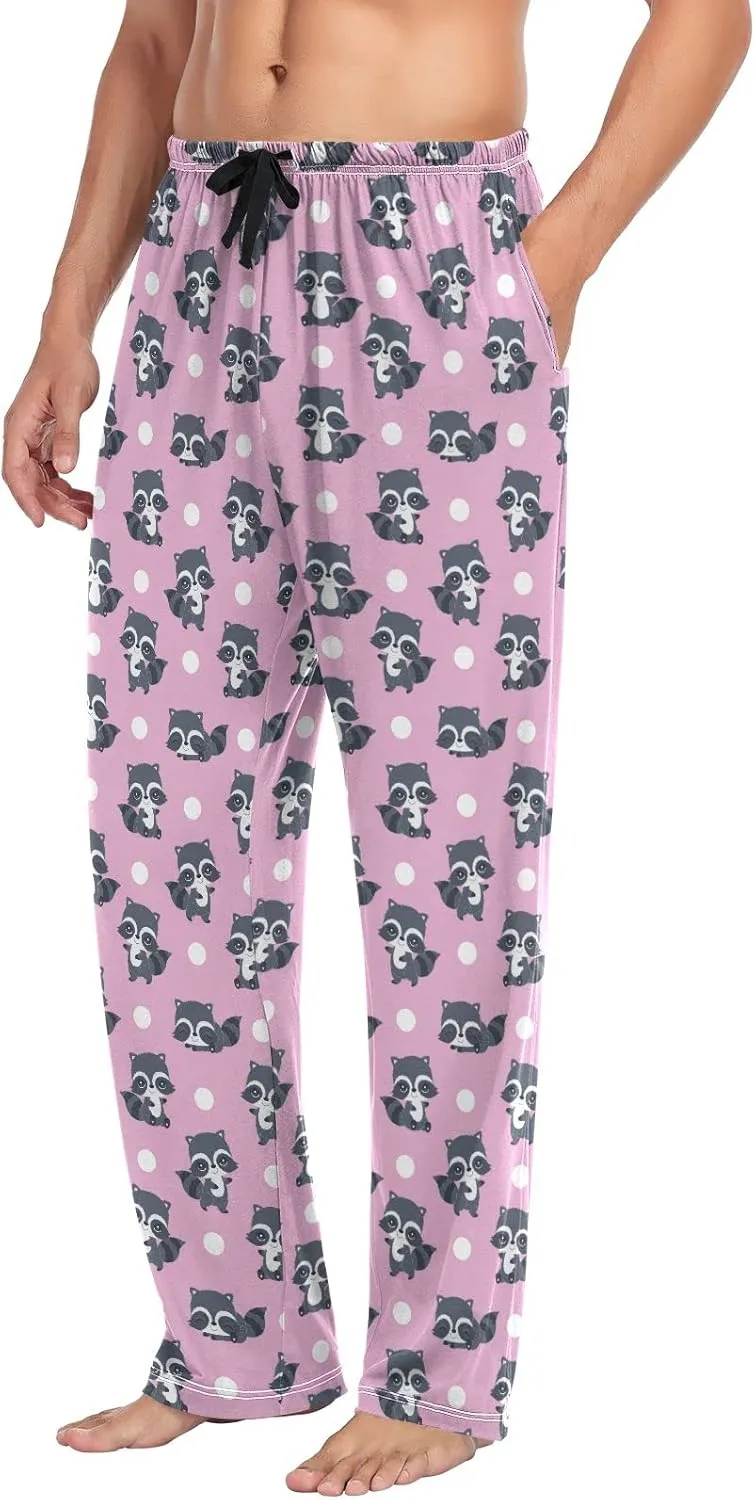 Raccoons Pink Polka Dot Pattern Men's Pajama Pants Sleepwear Lounge Pajama Bottoms
