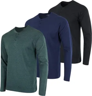 Real Essentials 3 Pack: Men's Cotton Short & Long Sleeve Henley T-Shirt Performance Activewear (Available in Big & Tall)