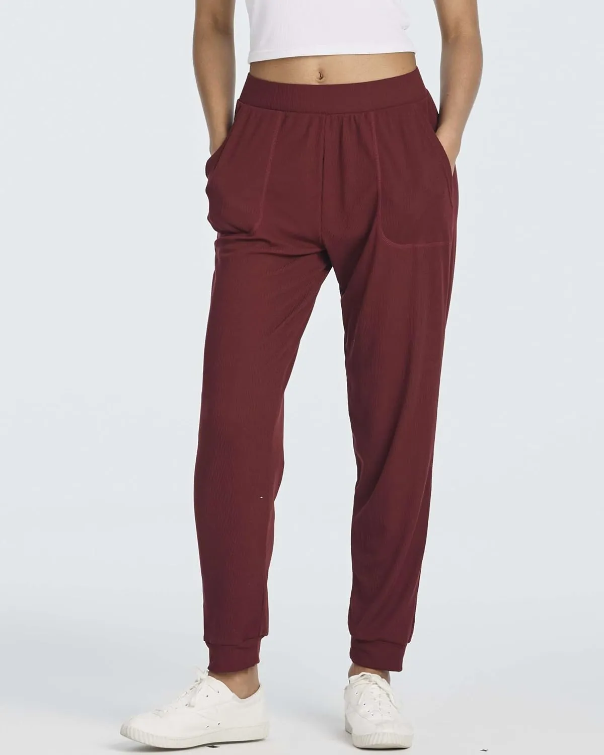 Real Essentials 3 Pack: Women's Ribbed Lounge Jogger Cuffed Yoga SweatpantsPockets (Available in Plus)