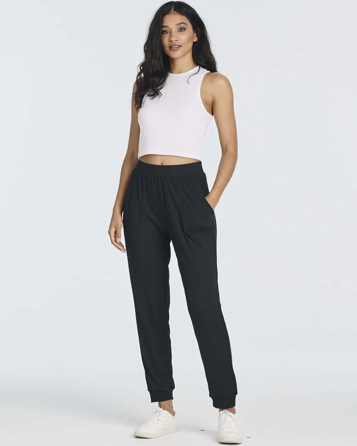 Real Essentials 3 Pack: Women's Ribbed Lounge Jogger Cuffed Yoga SweatpantsPockets (Available in Plus)