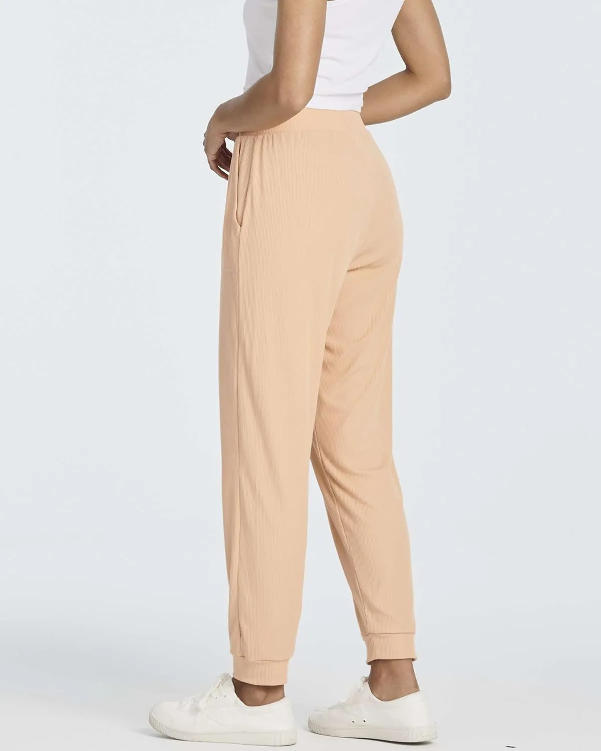 Real Essentials 3 Pack: Women's Ribbed Lounge Jogger Cuffed Yoga SweatpantsPockets (Available in Plus)
