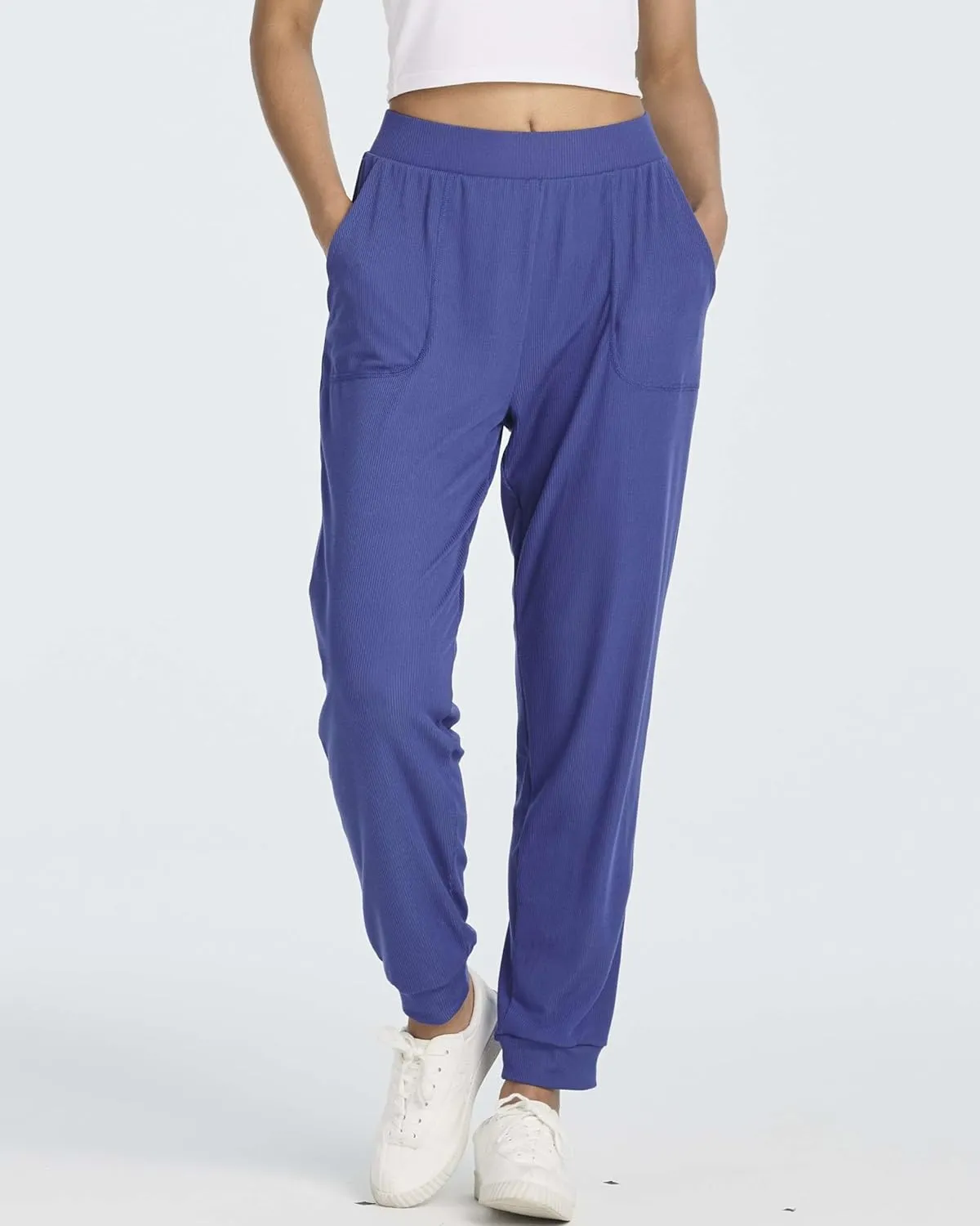 Real Essentials 3 Pack: Women's Ribbed Lounge Jogger Cuffed Yoga SweatpantsPockets (Available in Plus)