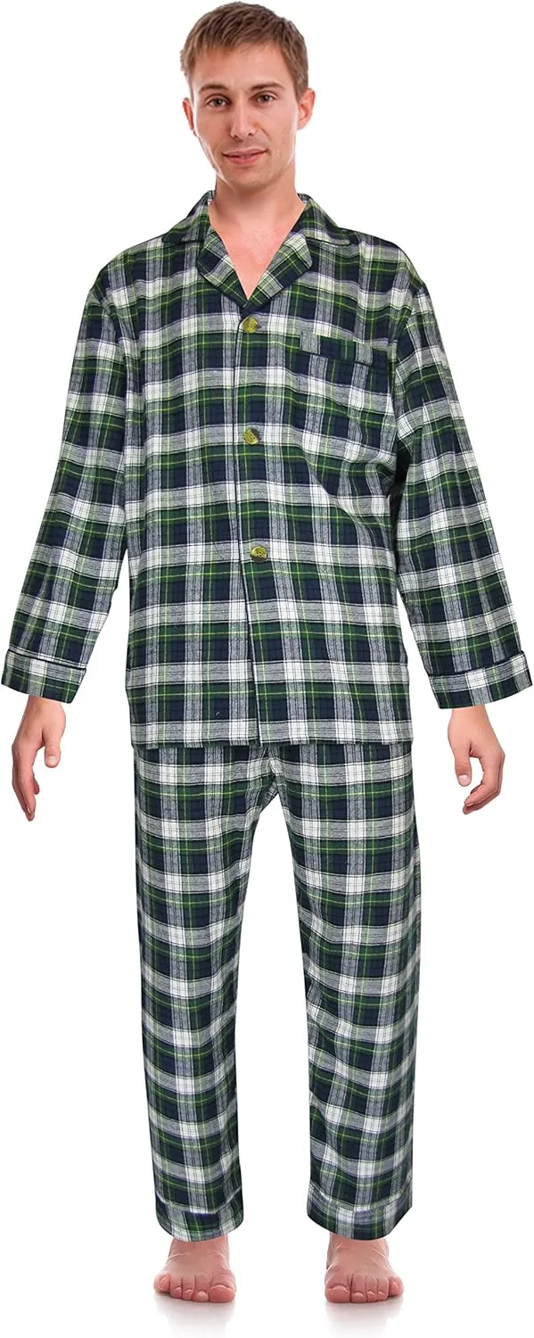 RK Classical Sleepwear Mens 100% Cotton Flannel Pajama Set,