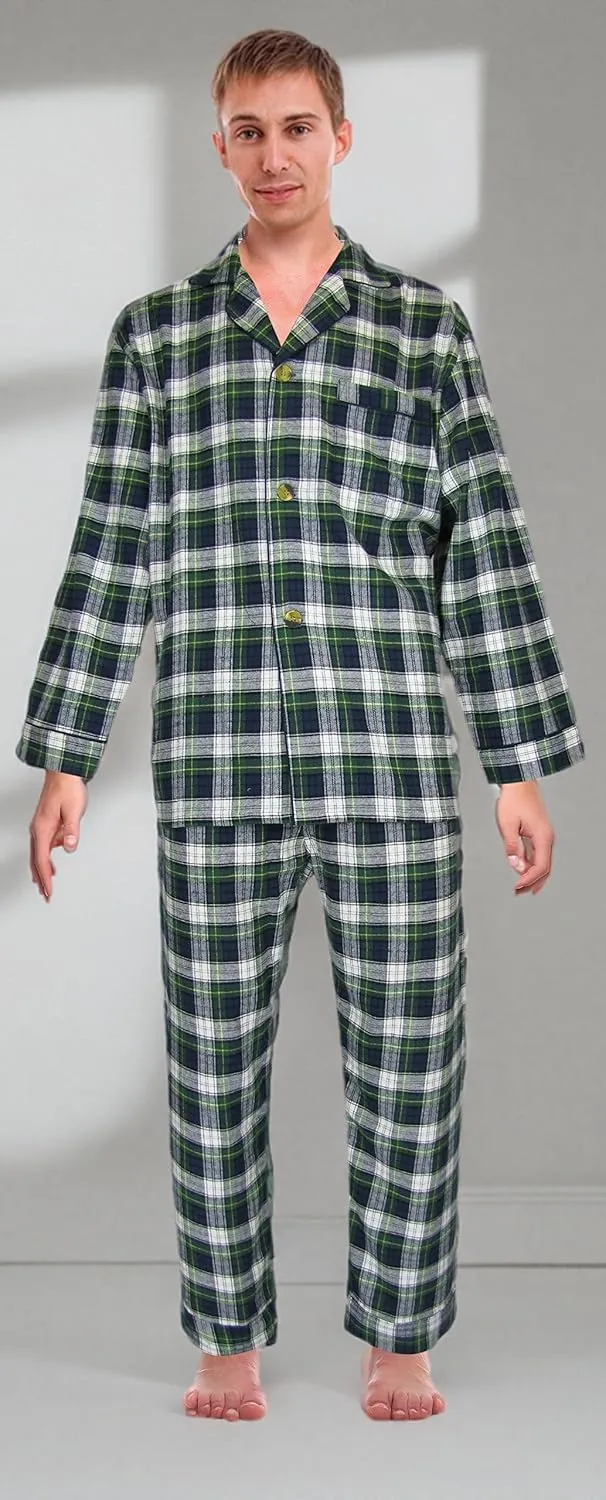 RK Classical Sleepwear Mens 100% Cotton Flannel Pajama Set,