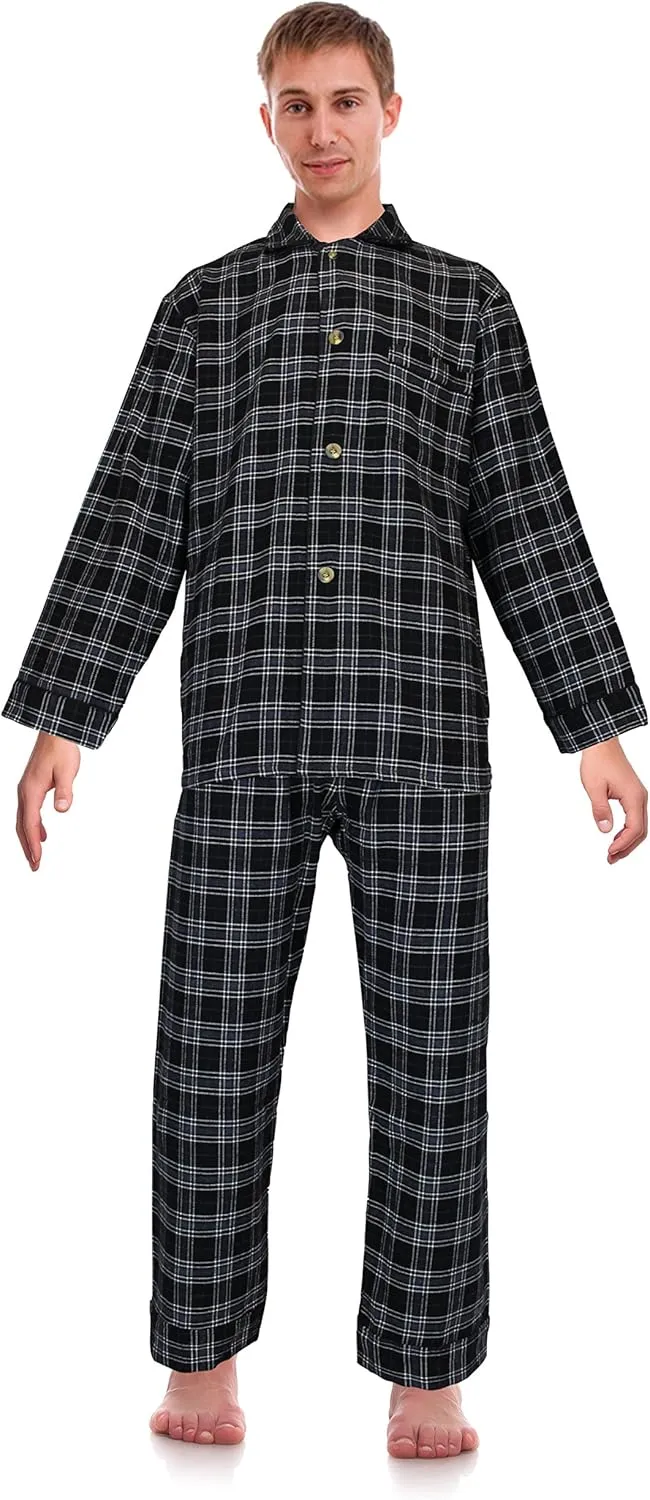RK Classical Sleepwear Mens 100% Cotton Flannel Pajama Set,