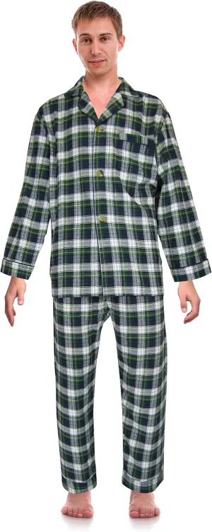 RK Classical Sleepwear Mens 100% Cotton Flannel Pajama Set,