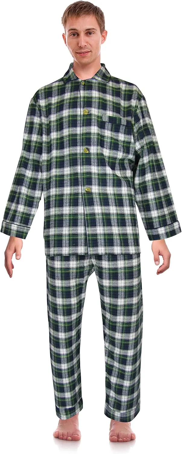 RK Classical Sleepwear Mens 100% Cotton Flannel Pajama Set,