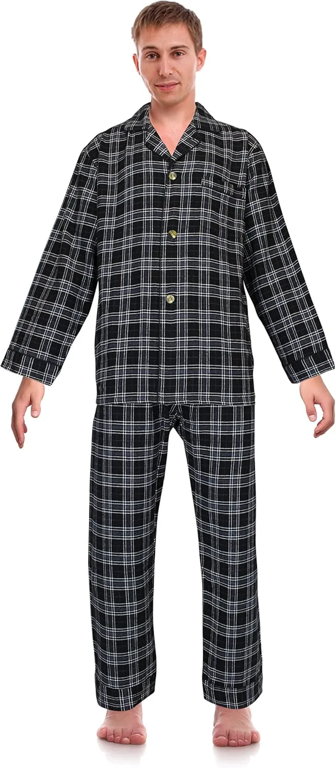 RK Classical Sleepwear Mens 100% Cotton Flannel Pajama Set,