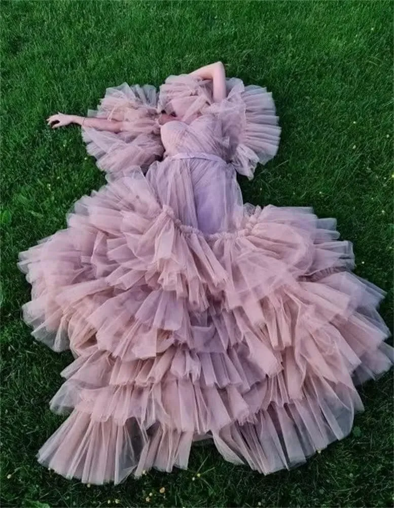 Ruffles Puffy Tulle Maternity Dresses for Photoshoot Off Shoulder Bridal Lingerie Baby Shower Pregnancy Robe
