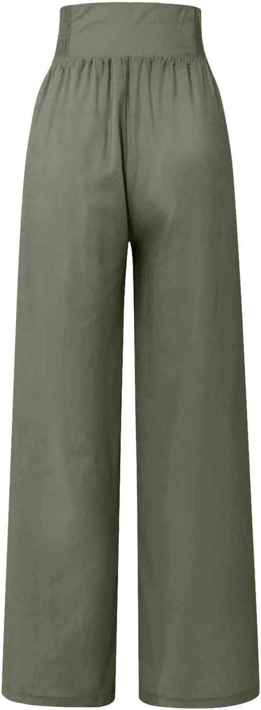Rvidbe Linen Pants Women Tall 2024 Comfy Flowy Wide Leg Pants Trousers Summer High Waisted Beach Palazzo Pants with Pockets