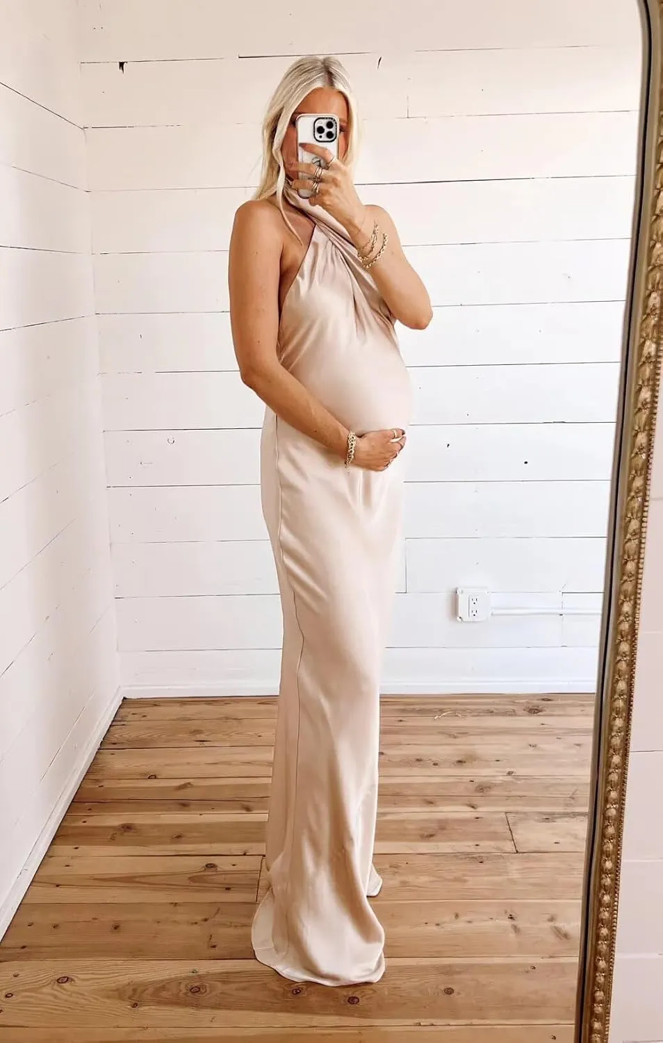 Satin Halter Maternity Dresses for Photoshoot Baby Shower Dress Formal Maternity Gowns for Photography