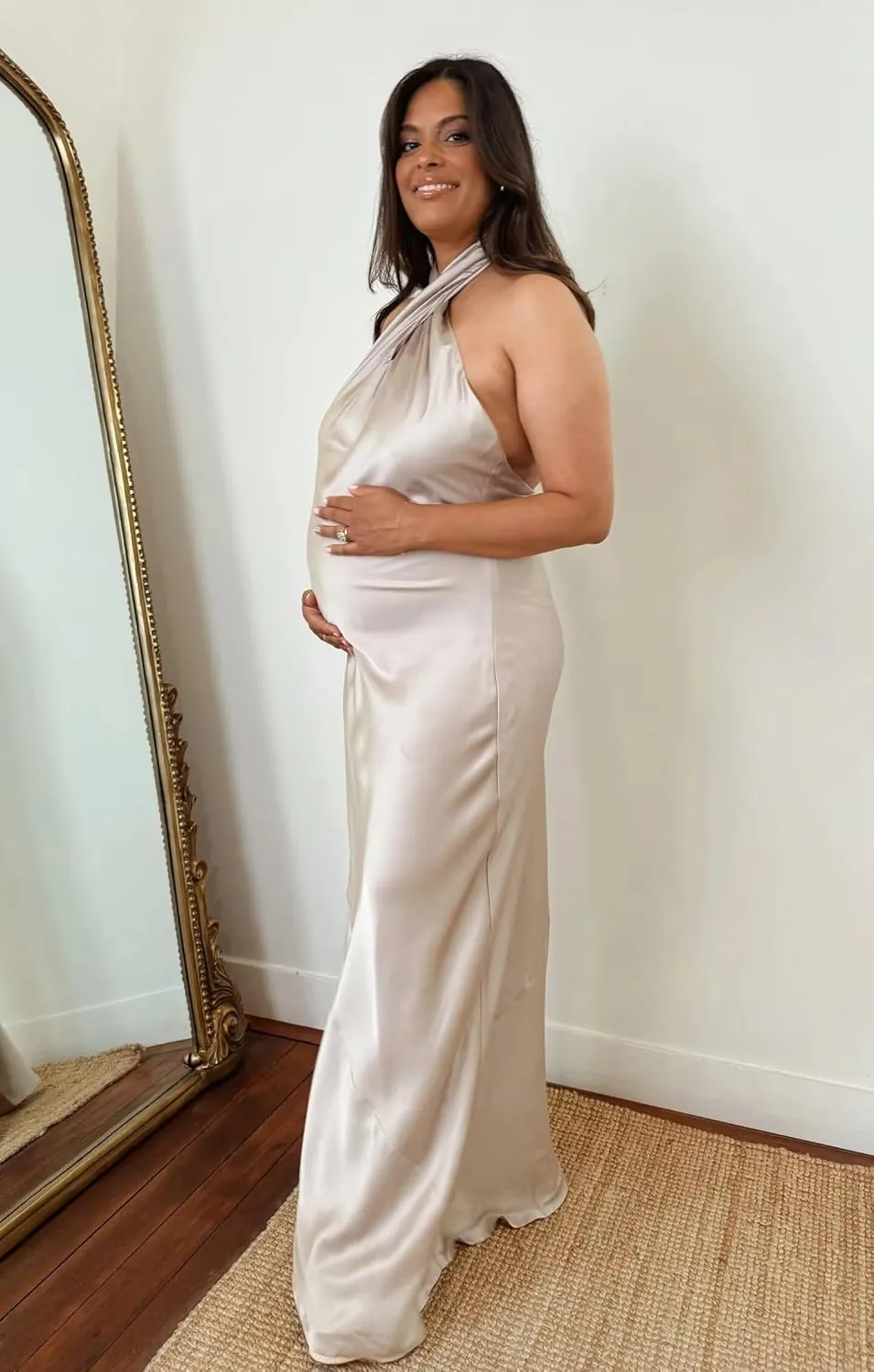 Satin Halter Maternity Dresses for Photoshoot Baby Shower Dress Formal Maternity Gowns for Photography