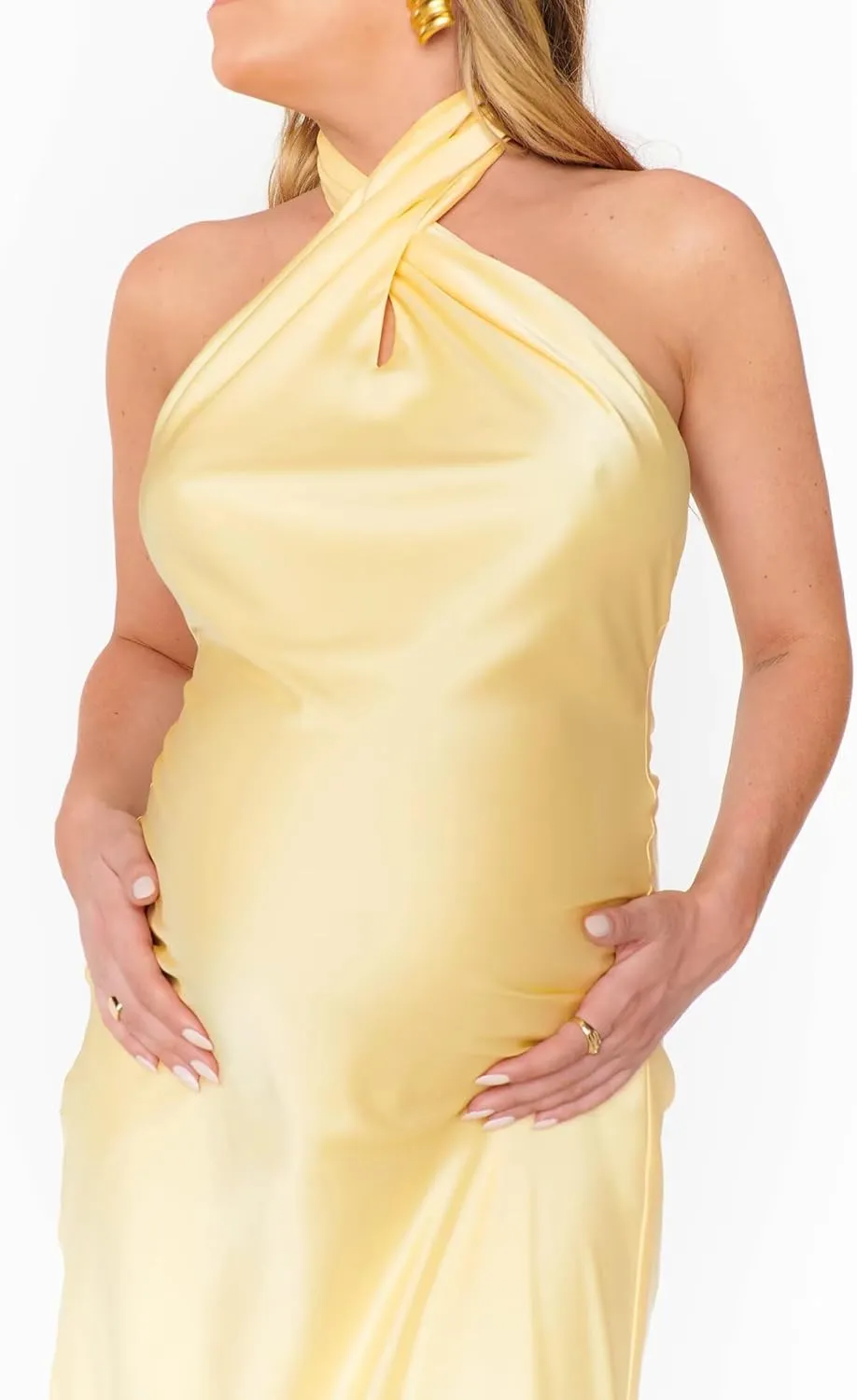 Satin Halter Maternity Dresses for Photoshoot Baby Shower Dress Formal Maternity Gowns for Photography
