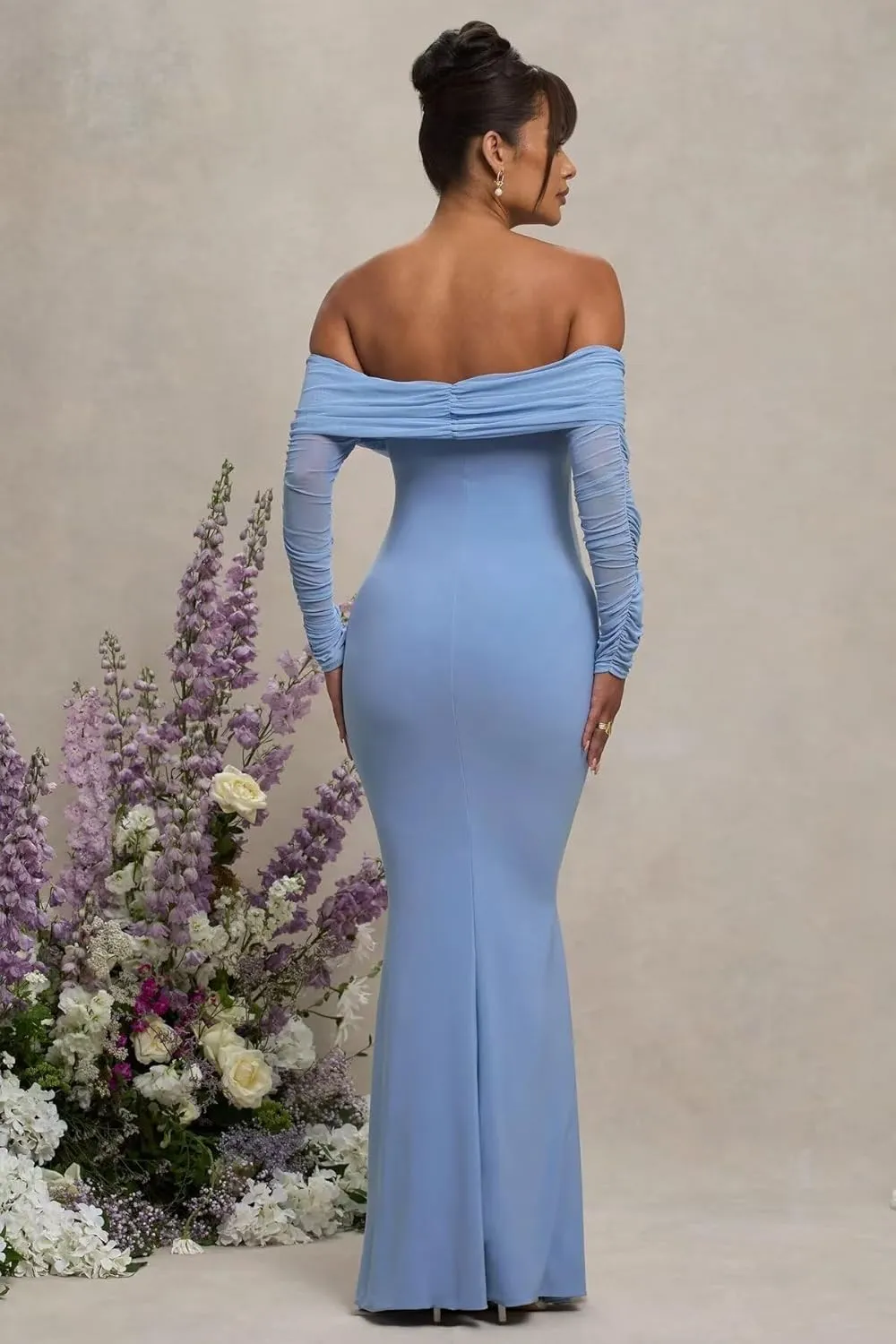 Satin Long Sleeve Maternity Dresses for Photoshoot Bodycon Off Shoulder Long Baby Shower Dress