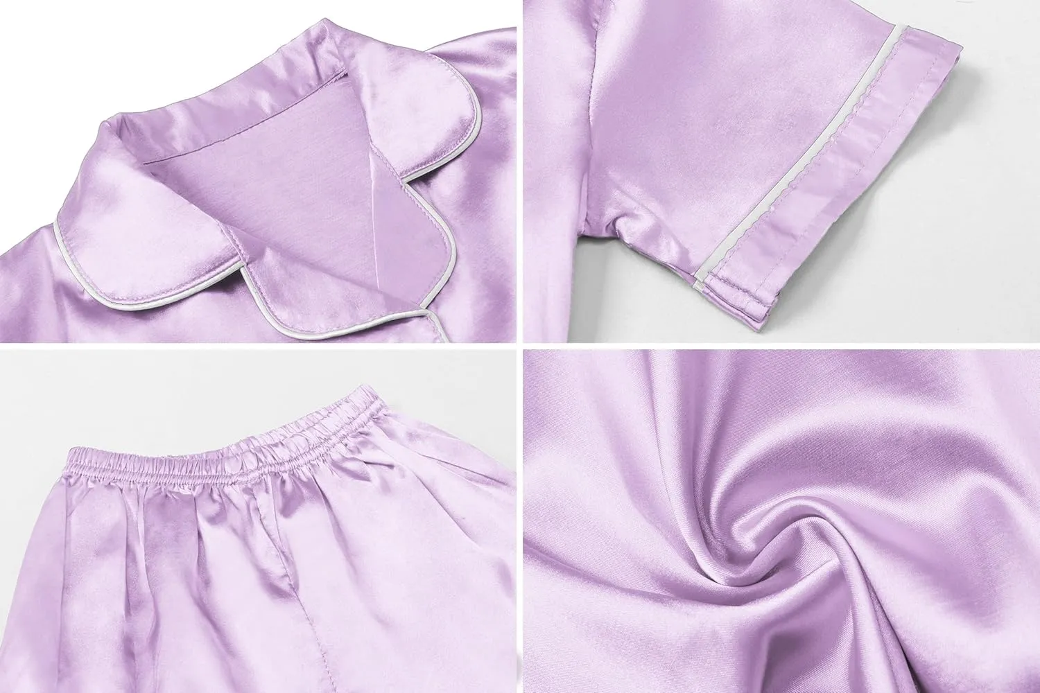 Schbbbta Girls 3 Pieces Pajamas Sets Silk Satin Sleepwear Button Down Short Sleeve Pjs Outfits