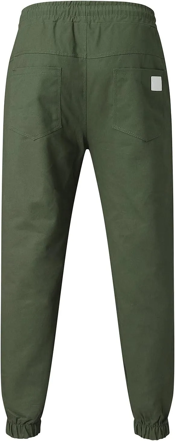 sdbrld Cargo Pants For Men Mens Casual Outdoor Hiking Joggers Pants Solid Mid Waist Drawstring Cargo Pants with Pockets
