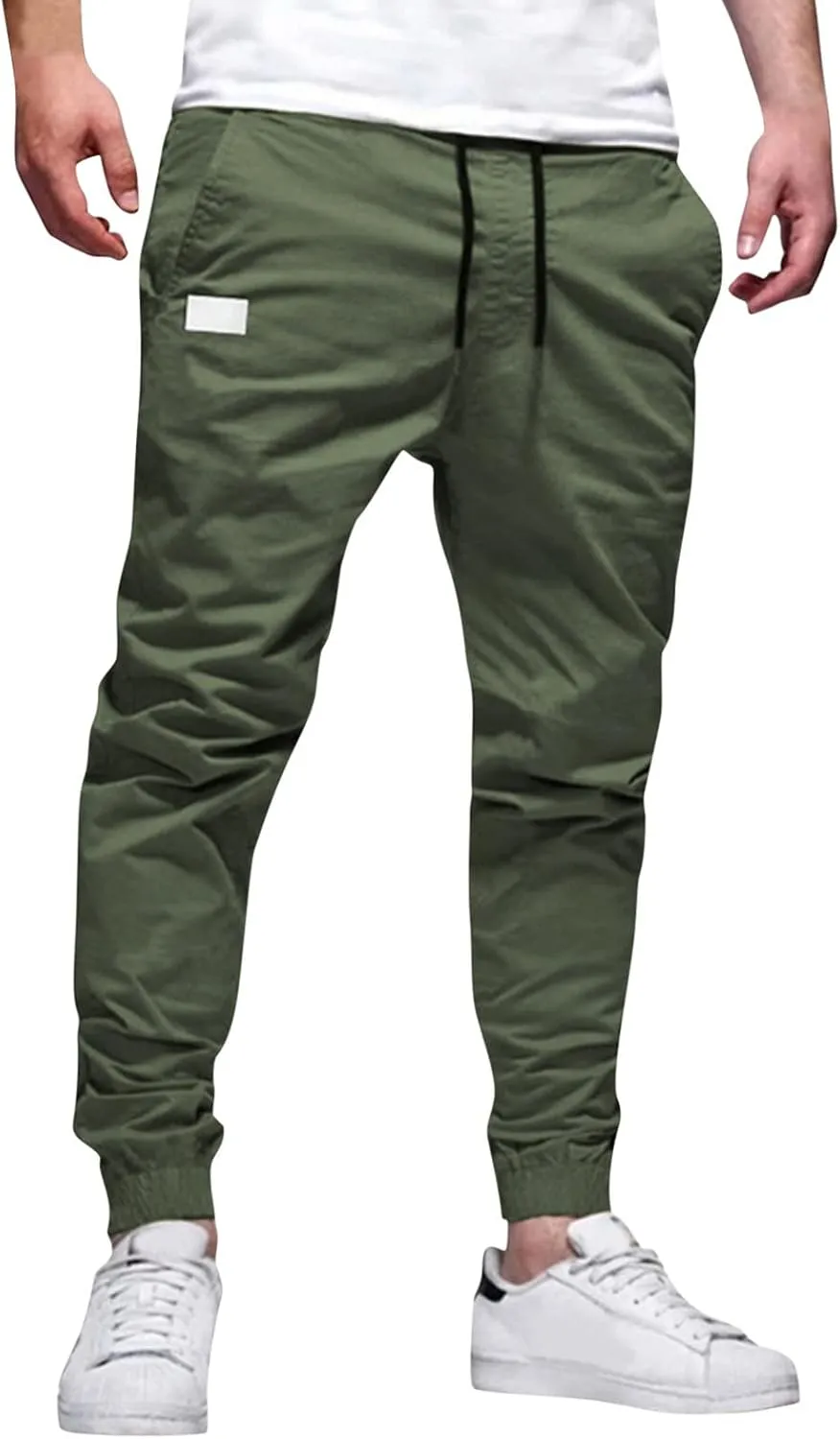 sdbrld Cargo Pants For Men Mens Casual Outdoor Hiking Joggers Pants Solid Mid Waist Drawstring Cargo Pants with Pockets