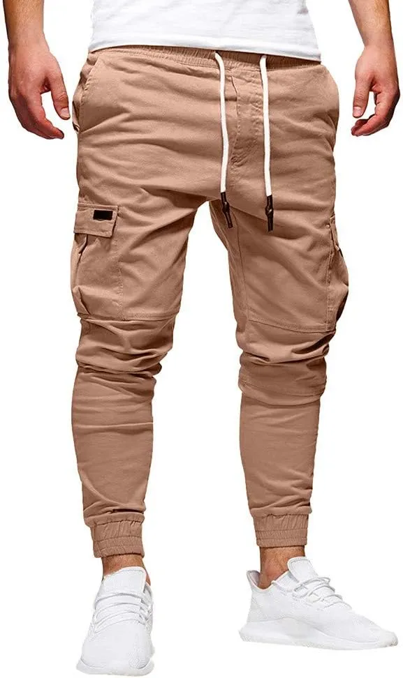sdbrld Cargo Pants For Men Men's Fashion Outdoor Hiking Joggers Solid Drawstring Recreation Fitness Cargo Pants with Pocket