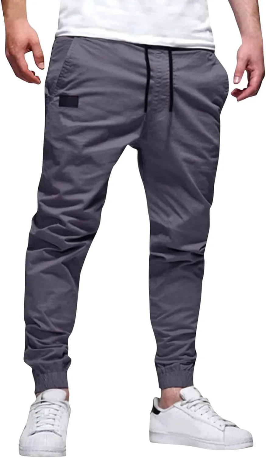 sdbrld Cargo Pants For Men Mens Outdoor Hiking Joggers Pants Solid Trendy Mid Waist Drawstring Cargo Pants with Pockets