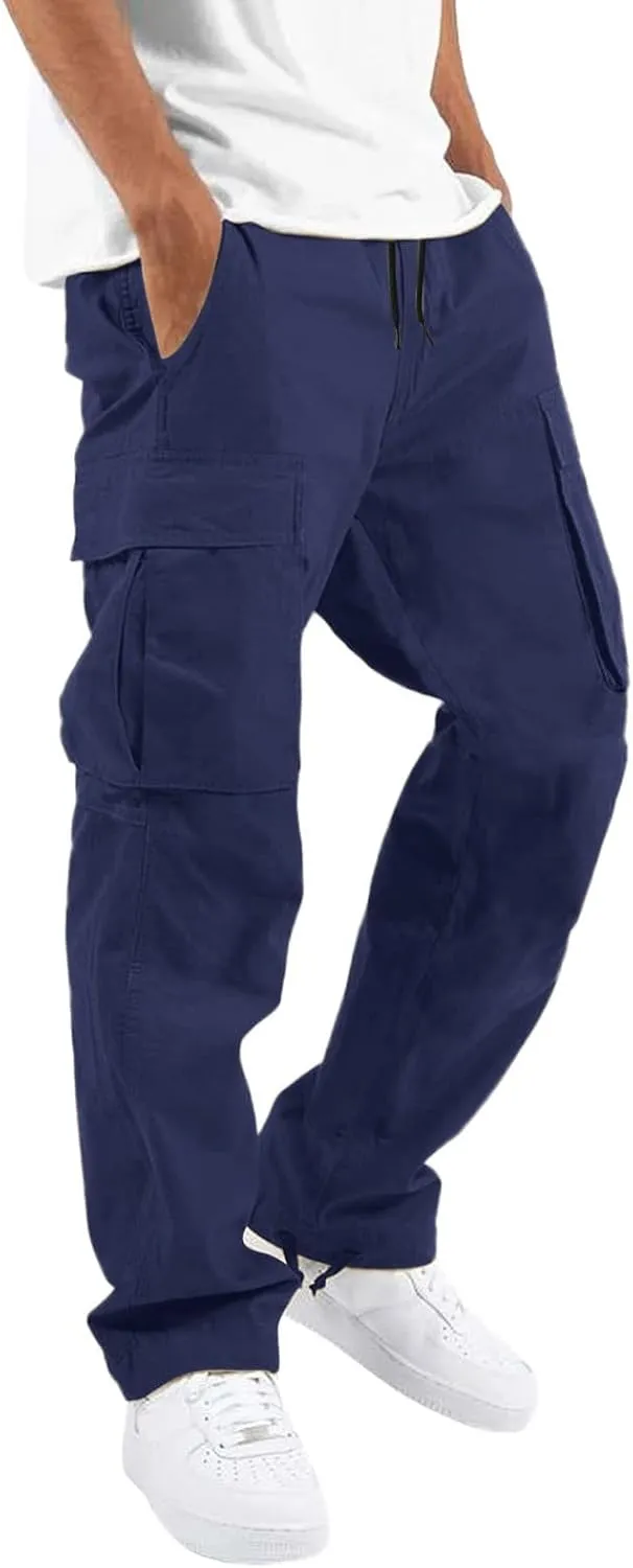 sdbrld Cargo Pants For Men Mens Trendy Relaxed Fit Beach Pants Streetwear Baggy Trousers Cargo Pants with Zipper Pockets