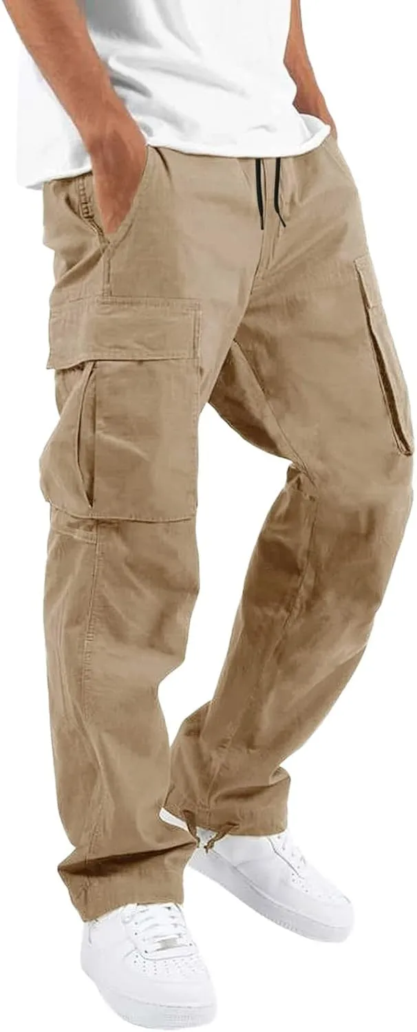 sdbrld Cargo Pants For Men Mens Trendy Relaxed Fit Pants Beach Streetwear Baggy Trousers Cargo Pants with Zipper Pockets