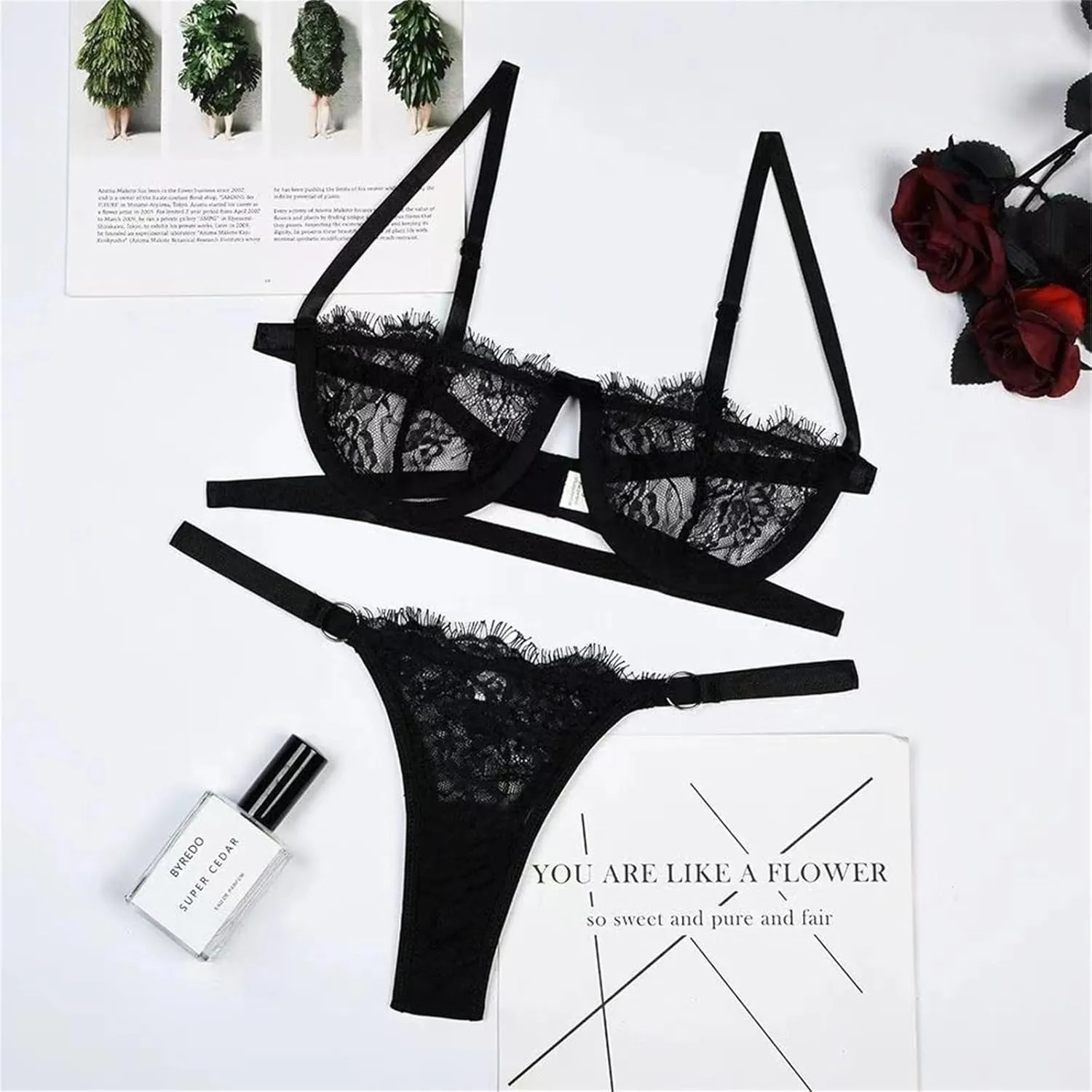 Sexy Bra And Panty Sets Floral Embroidered Flower Mesh Push Up Lace Bralette Sexy Lingerie 2 Piece