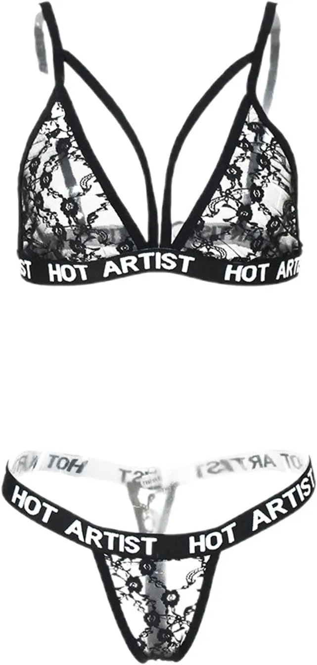 Sexy Lingerie for Women Letters Printed Bralette and Panty Set 2 Piece Lingerie Sets Submissive Lingerie for