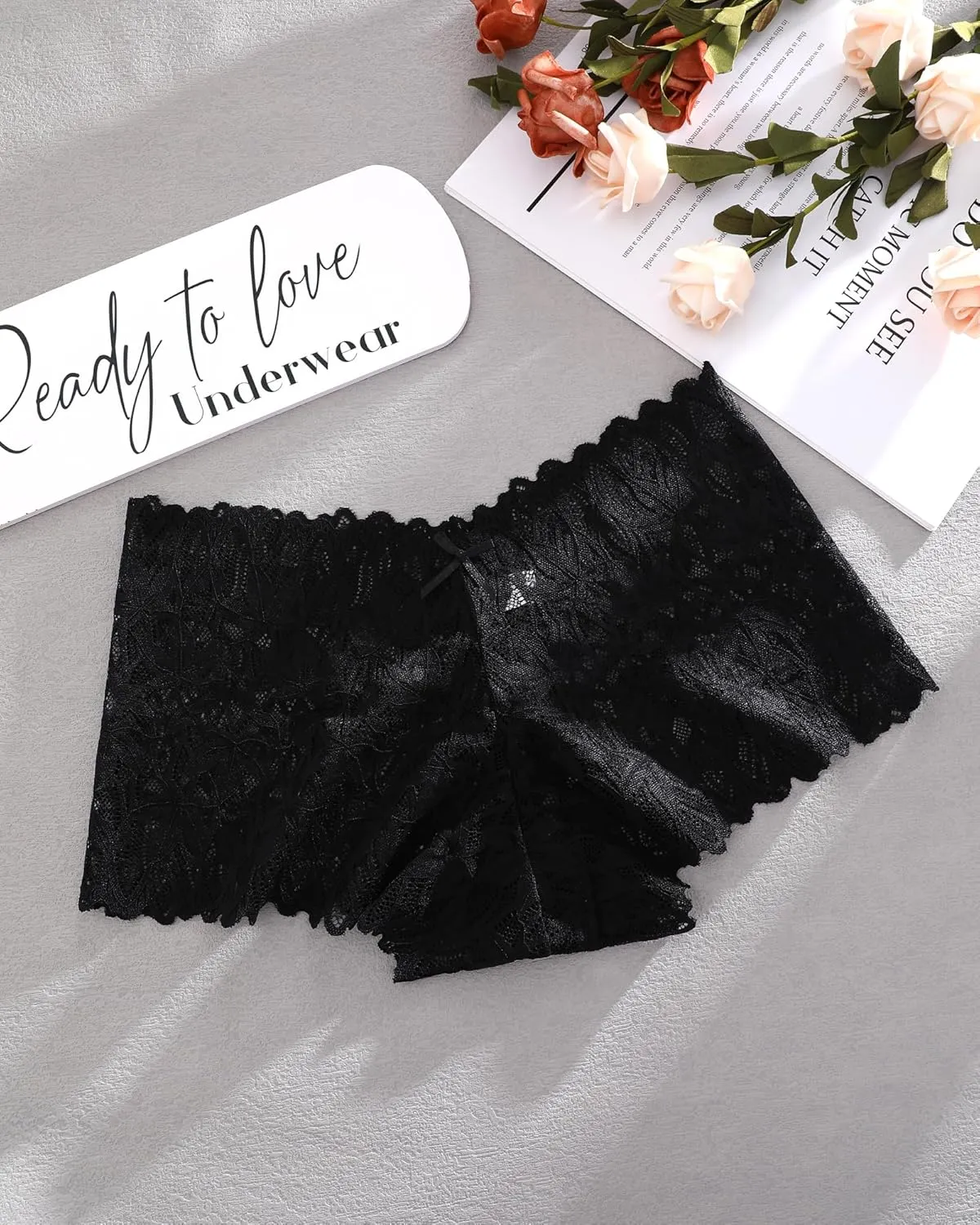Sexy Women's Underwear Lace Shorts V Waist Breathable Cheeky Panties Boyshorts Underwear Women 5 Pack