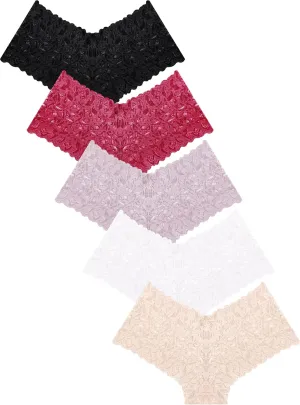 Sexy Women's Underwear Lace Shorts V Waist Breathable Cheeky Panties Boyshorts Underwear Women 5 Pack