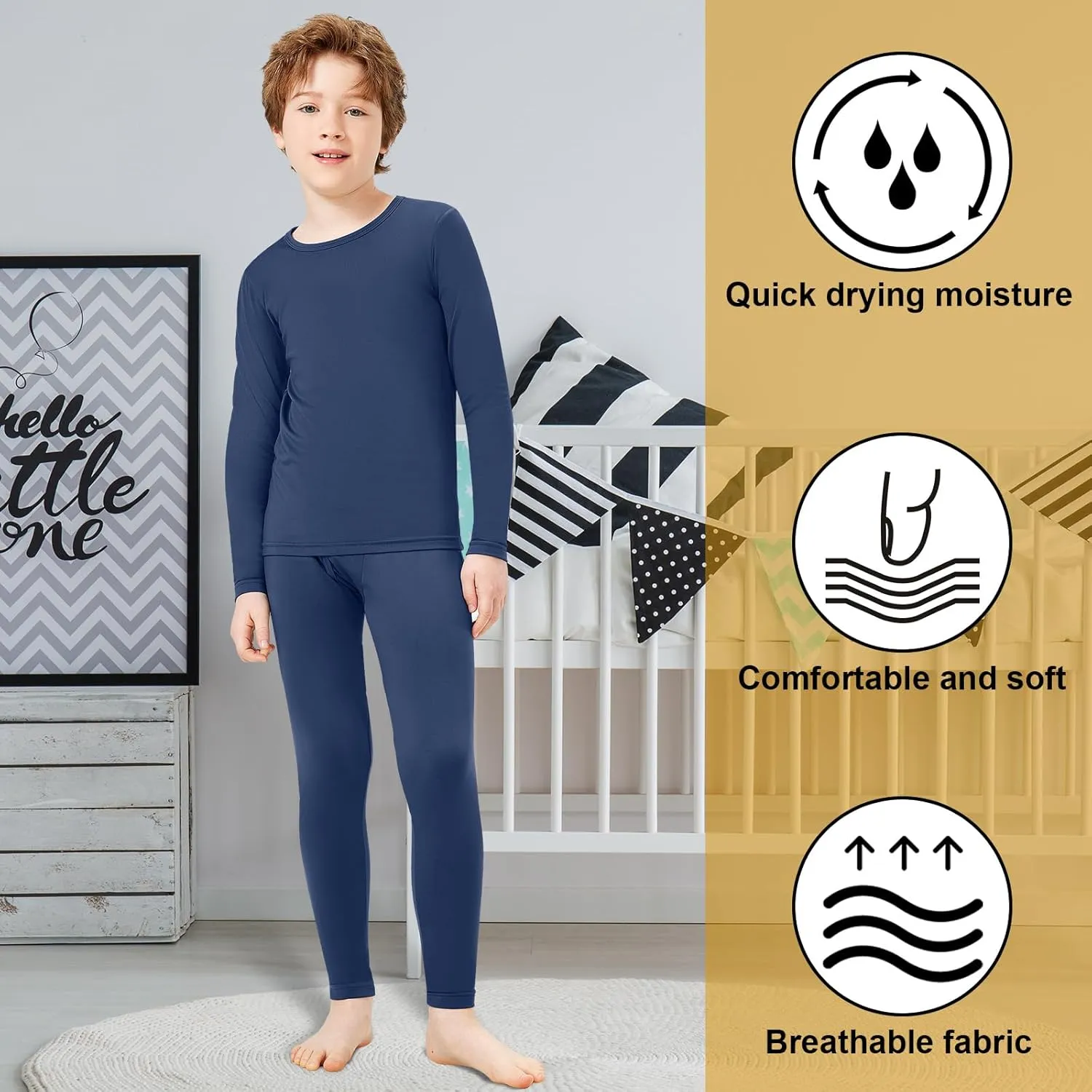 Silkfly 5 Set Thermal Underwear for Boys, Fleece Lined Long Underwear Kids Base Layer Top Bottom Winter Set