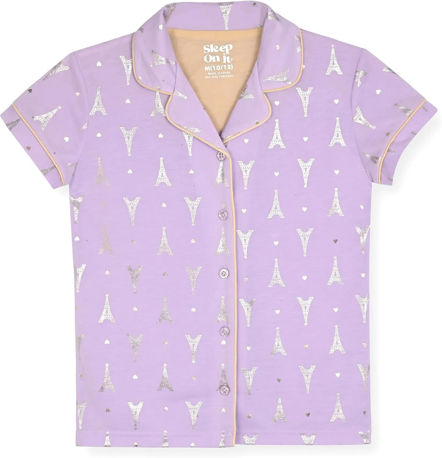 Sleep On It Girls Pajamas Button down Short Sleeve Collared Coat Set, Summer Pajamas for girls sleepwear