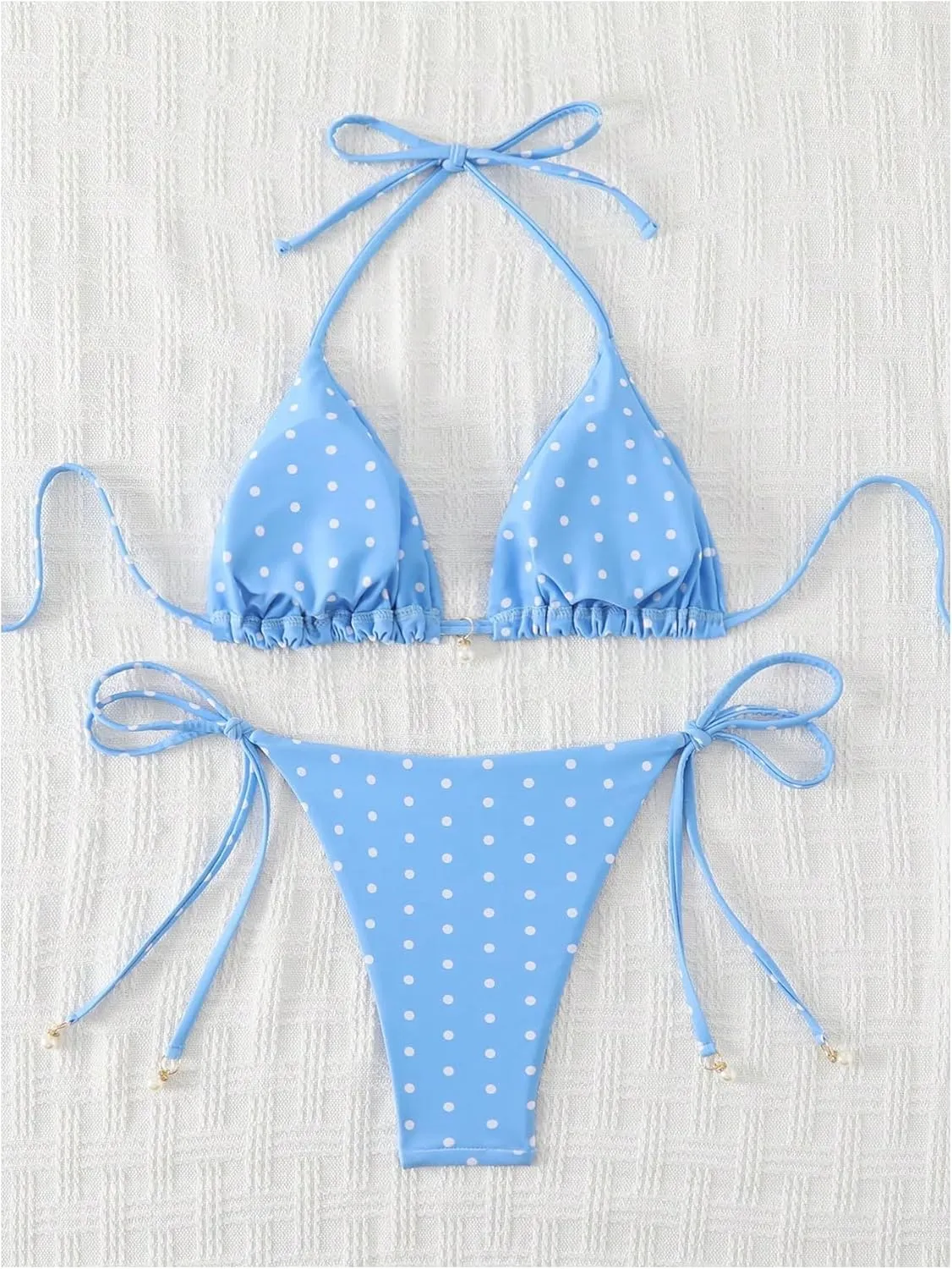 SOLY HUX Women's Polka Dots Print Bathing Suit Halter Triangle Tie Side Bikini Sets Two Piece Swimsuit