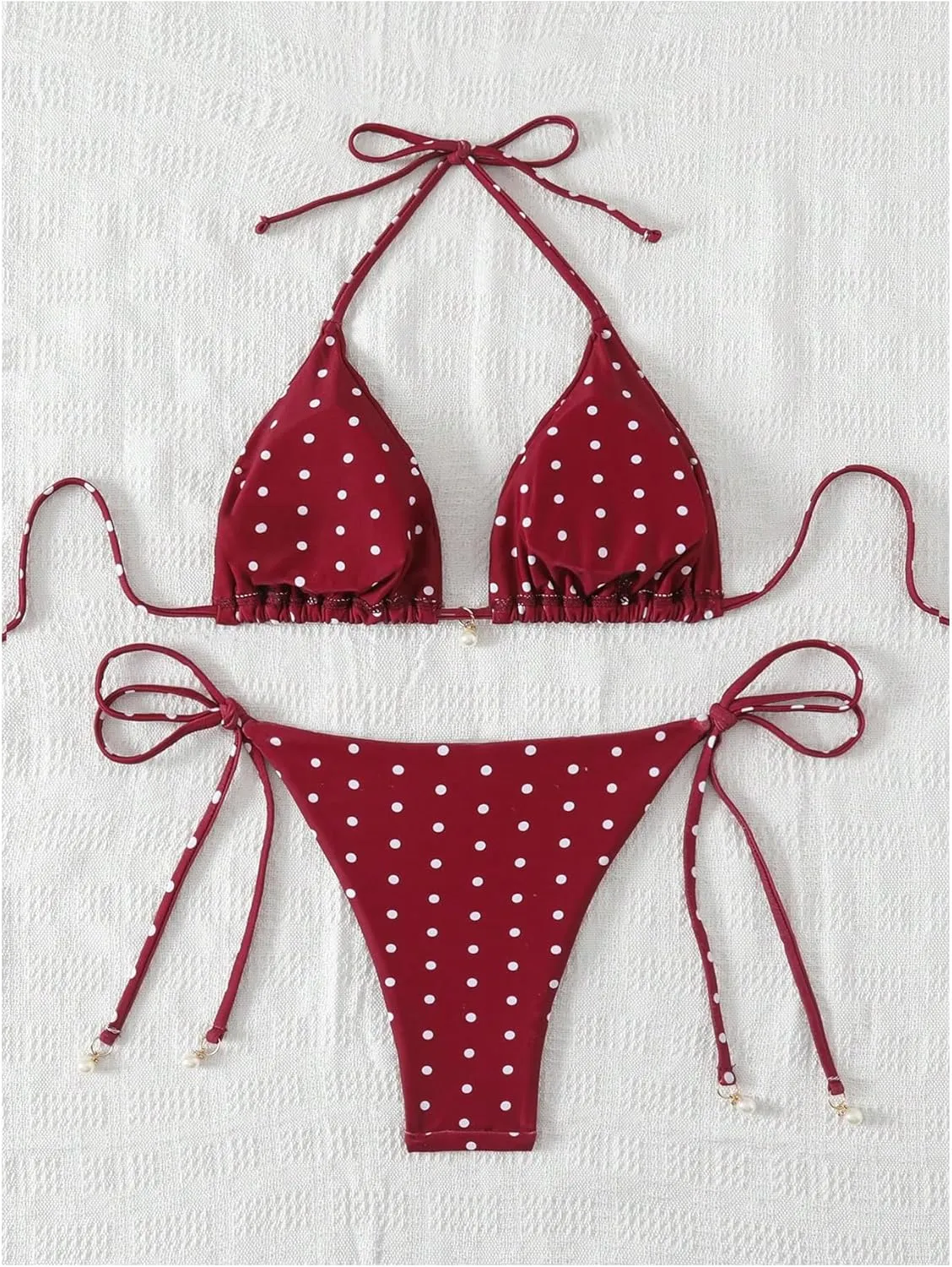 SOLY HUX Women's Polka Dots Print Bathing Suit Halter Triangle Tie Side Bikini Sets Two Piece Swimsuit