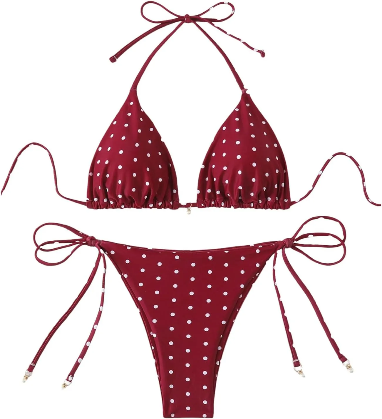 SOLY HUX Women's Polka Dots Print Bathing Suit Halter Triangle Tie Side Bikini Sets Two Piece Swimsuit