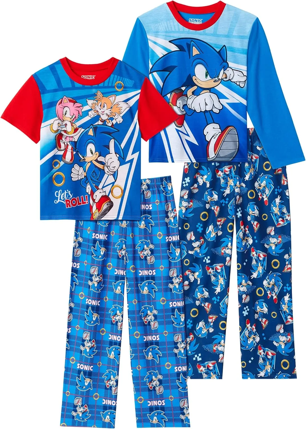 Sonic The Hedgehog Boys Pajamas for Kids 4 Piece Sleepwear Sets for Boys Pajama Bottoms and Sleep Shirts
