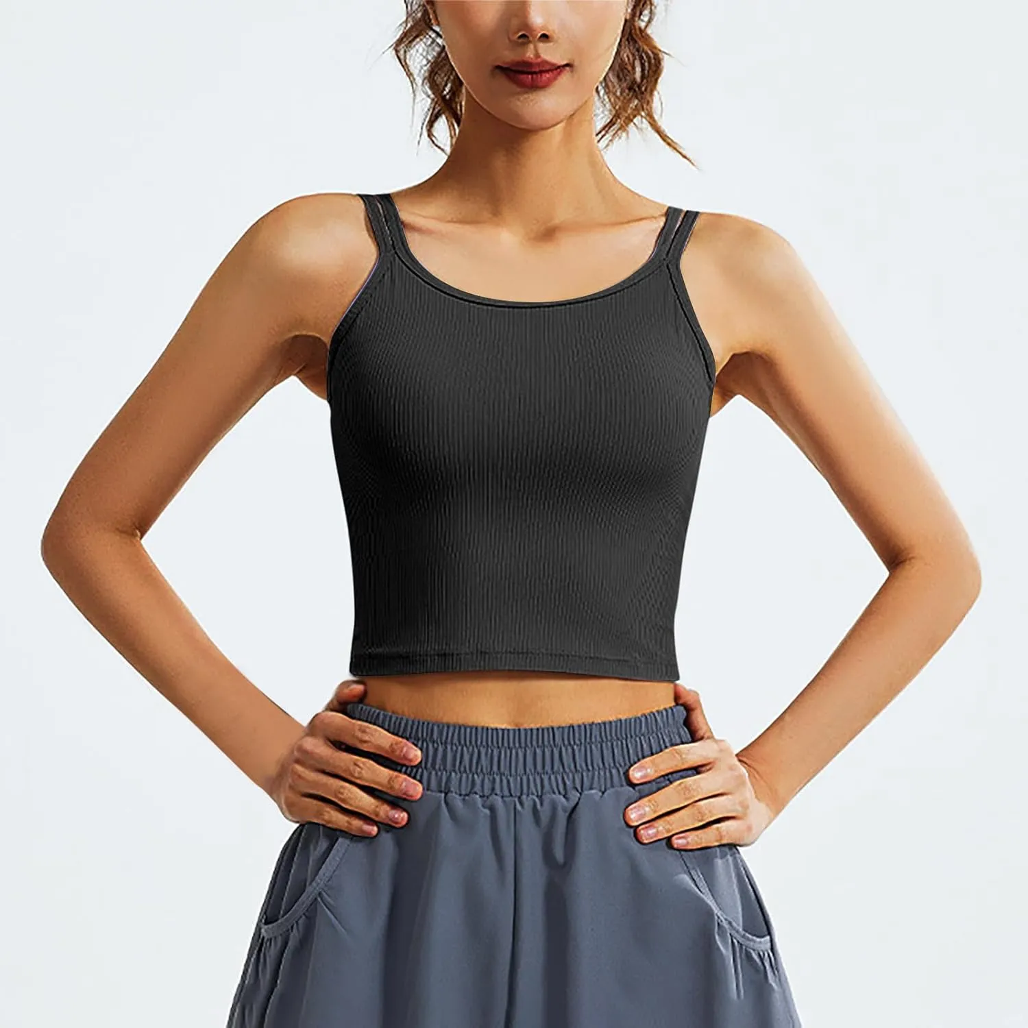 Sports Bras for Women Double Shoulder Strap Quick-Dry Workout Crop Cute Tank Tops Camisole Yoga Fitness Running Gym