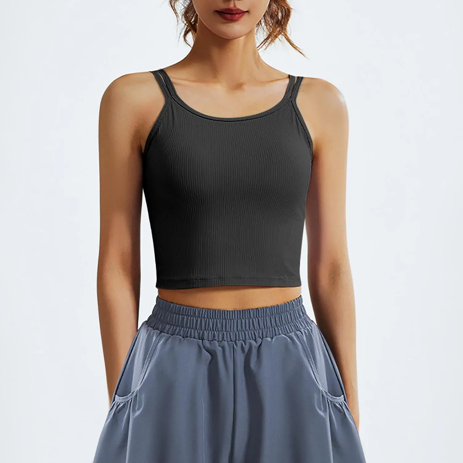 Sports Bras for Women Double Shoulder Strap Quick-Dry Workout Crop Cute Tank Tops Camisole Yoga Fitness Running Gym
