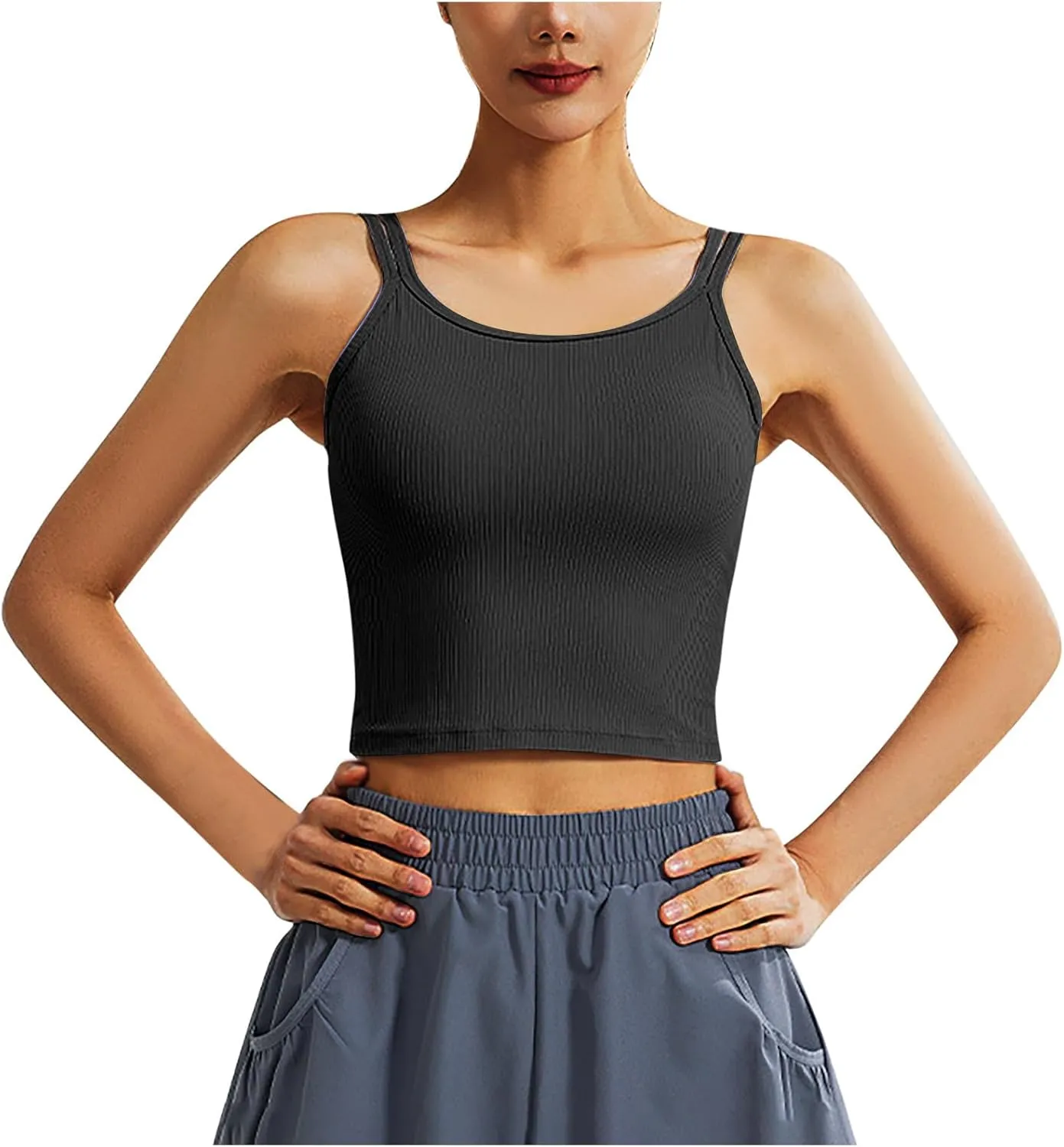 Sports Bras for Women Double Shoulder Strap Quick-Dry Workout Crop Cute Tank Tops Camisole Yoga Fitness Running Gym