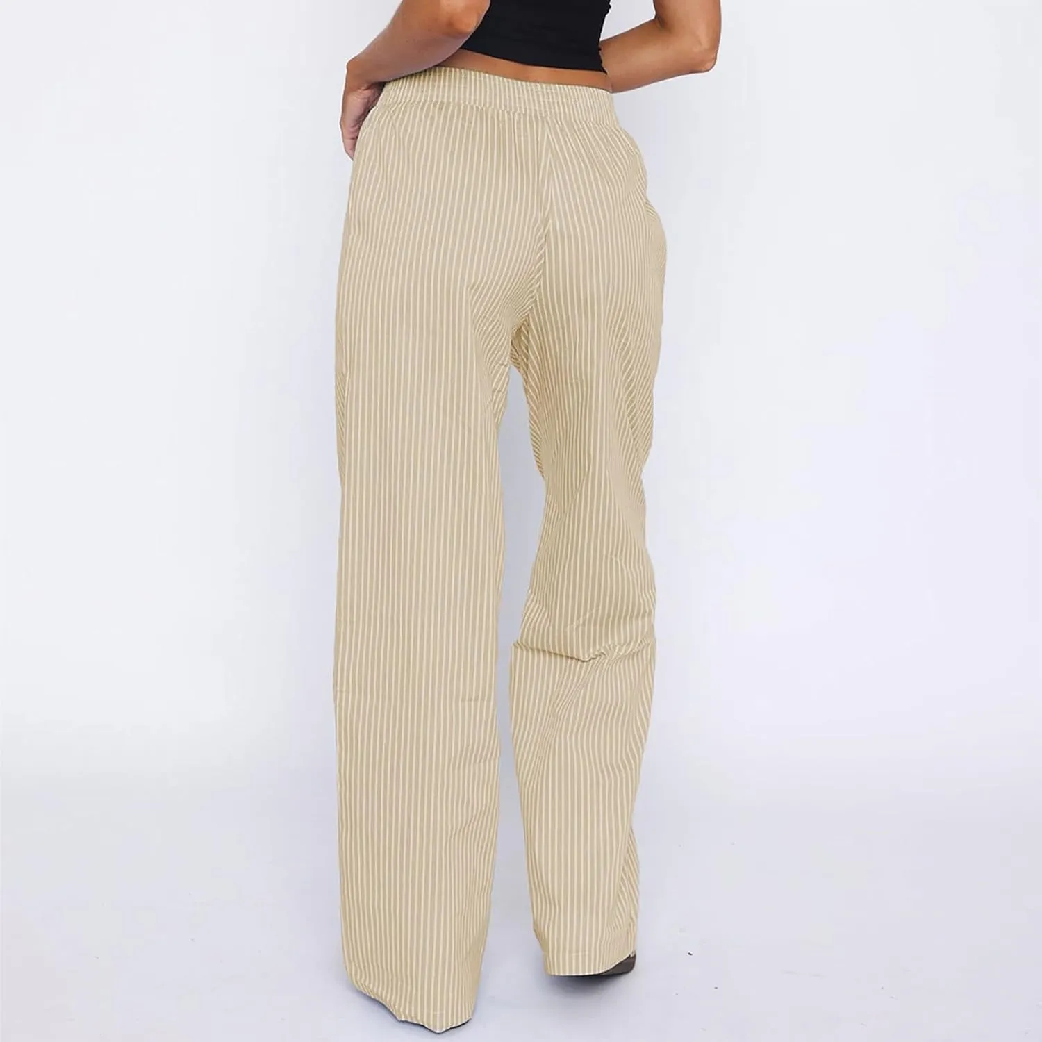 Striped Pants Women Y2k Stretch Wide Leg Lounge Pants Casual Soft High Waisted Comfy Trouser Pants Preppy Pants