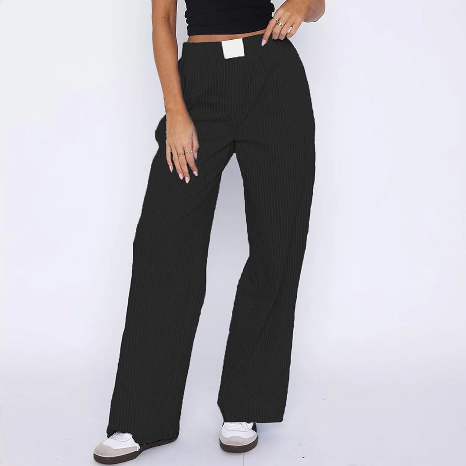 Striped Pants Women Y2k Stretch Wide Leg Lounge Pants Casual Soft High Waisted Comfy Trouser Pants Preppy Pants