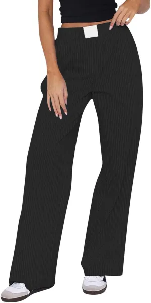 Striped Pants Women Y2k Stretch Wide Leg Lounge Pants Casual Soft High Waisted Comfy Trouser Pants Preppy Pants